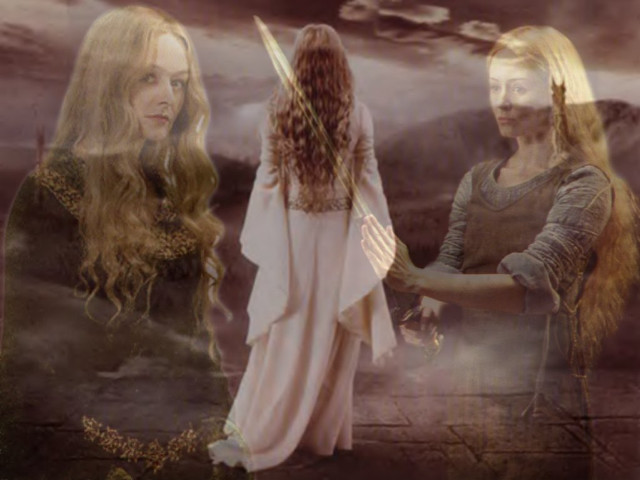 Three women long hair sword free wallpaper for desktop - medium preview image