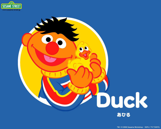 Cartoon character holding duck background free wallpaper for desktop - medium preview image