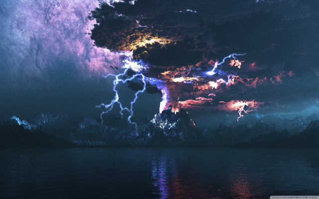Cloud lightning lake mountain scenery free wallpaper for desktop - medium preview image