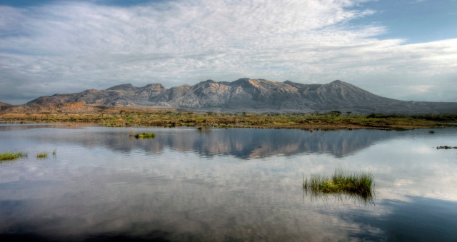 Lake mountain clouds water grass free wallpaper for desktop - medium preview image