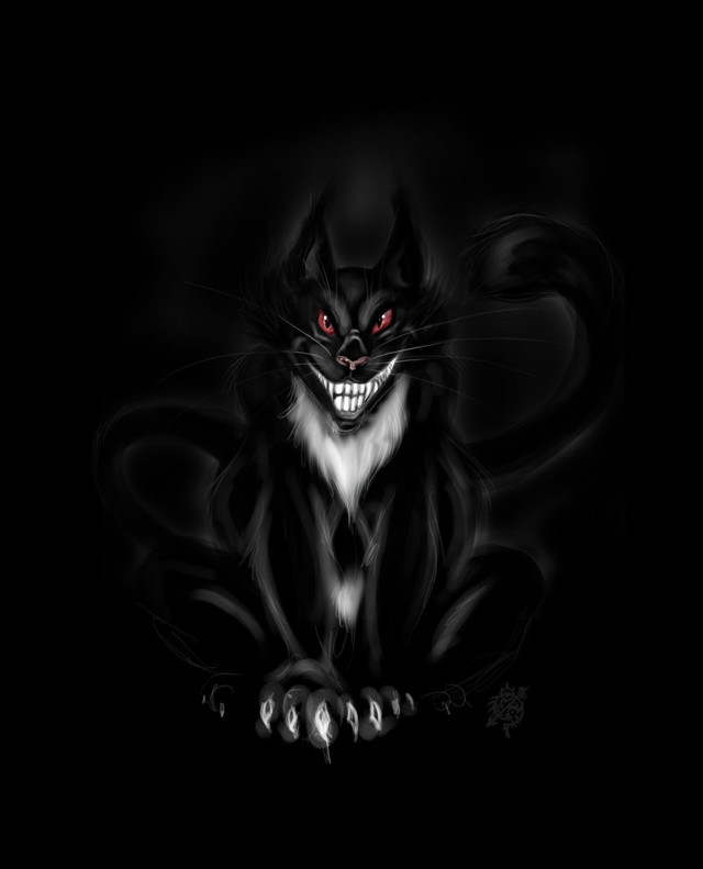 Black cat red eyes fangs free wallpaper for mobile - medium preview image