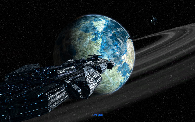 Space station ringed planet star free wallpaper for desktop - medium preview image