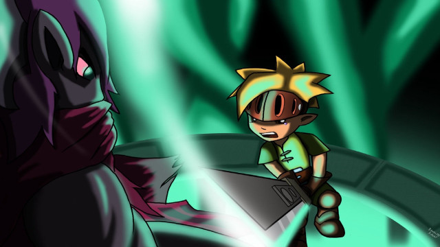 Cartoon demon greenlights blackcat battle free wallpaper for desktop - medium preview image