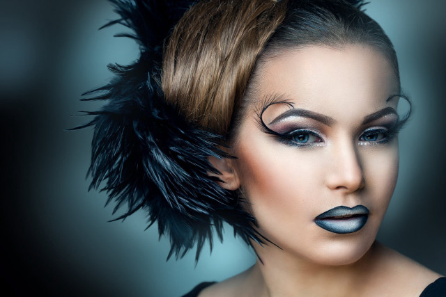 Woman black makeup feathers head free wallpaper for desktop - medium preview image