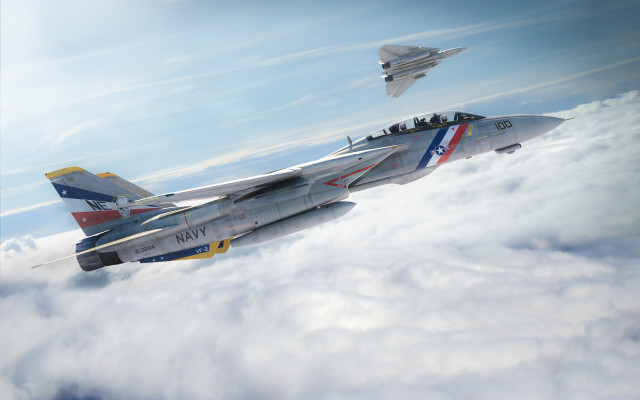 Fighter jet flying above clouds free wallpaper for desktop - medium preview image