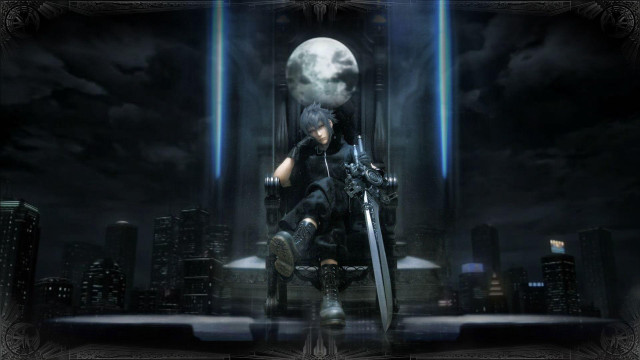 Man sword helmet city night free wallpaper for desktop - medium preview image