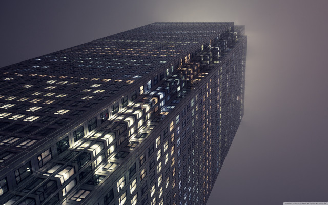 Tall building windows night foggy free wallpaper for desktop - medium preview image