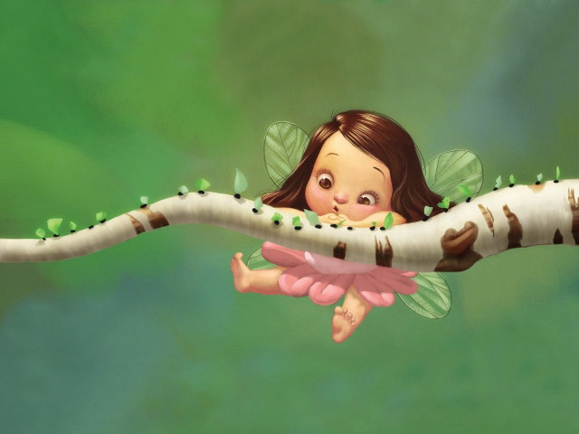 Girl tree caterpillar back green free wallpaper for desktop - medium preview image