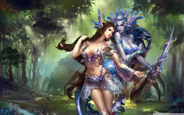 Woman costume sword forest demon free wallpaper for desktop - medium preview image