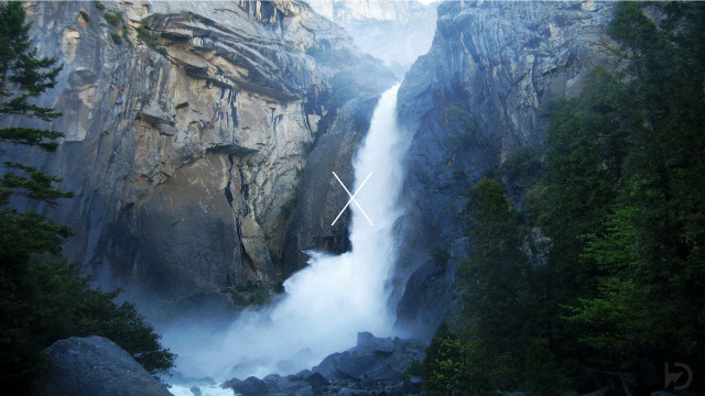 Waterfall mountainside valley trees rocks free wallpaper for desktop - medium preview image