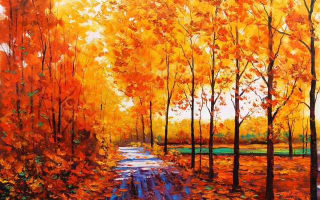 Forest path trees leaves painting #5 free wallpaper for desktop - medium preview image