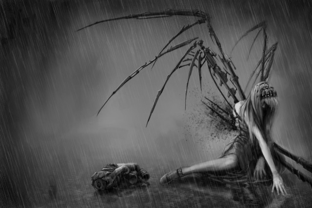 Woman sitting rain bloody face #3 free wallpaper for desktop - medium preview image