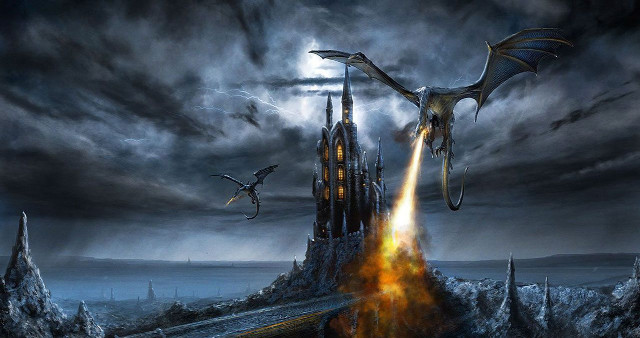 Dragon flying castle firework bird free wallpaper for desktop - medium preview image