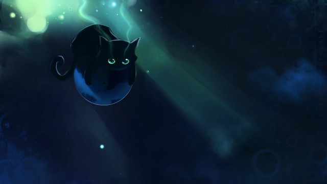 Black cat glowing eyes tails free wallpaper for desktop - medium preview image