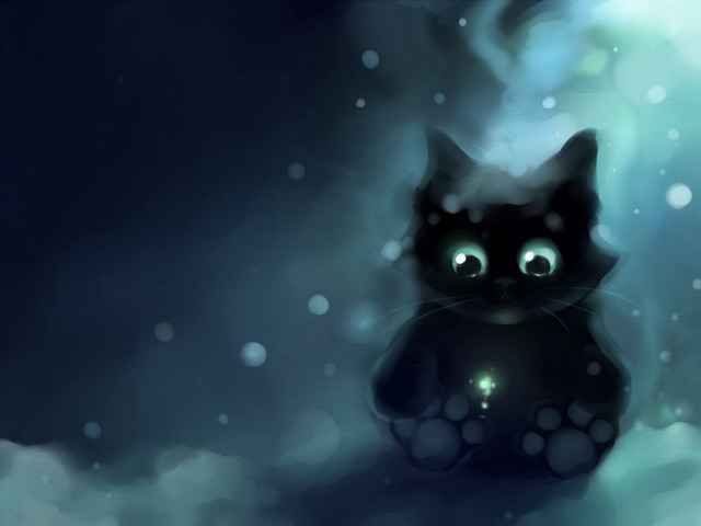 Black cat glowing eyes snow #2 free wallpaper for desktop - medium preview image
