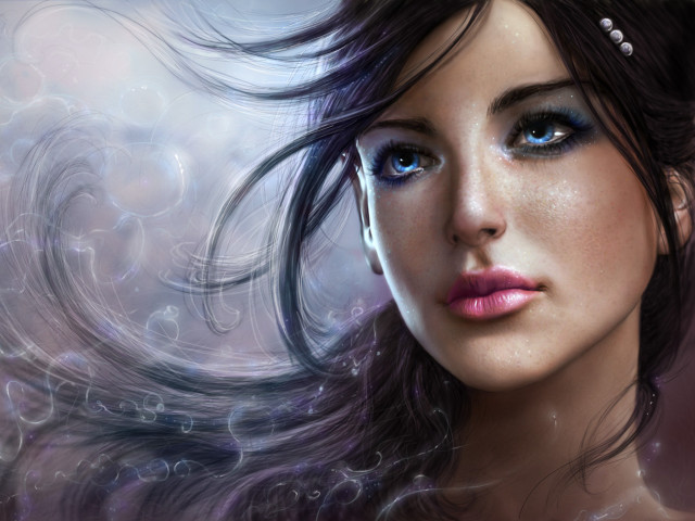 Blue eyed woman long hair free wallpaper for desktop - medium preview image