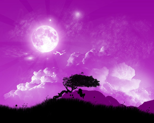 Purple sky tree full moon free wallpaper for desktop - medium preview image