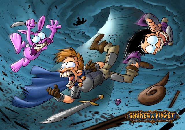 Cartoon man chased demon surfboard free wallpaper for desktop - medium preview image