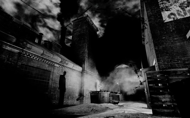 Black white man alleyway smoke free wallpaper for desktop - medium preview image
