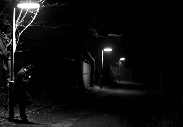 Man dark cellphone streetlight filmnoir free wallpaper for desktop - medium preview image