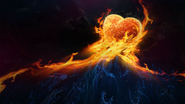 Heart shaped fire dark background free wallpaper for desktop - medium preview image