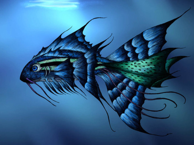 Blue fish green fin black free wallpaper for desktop - medium preview image