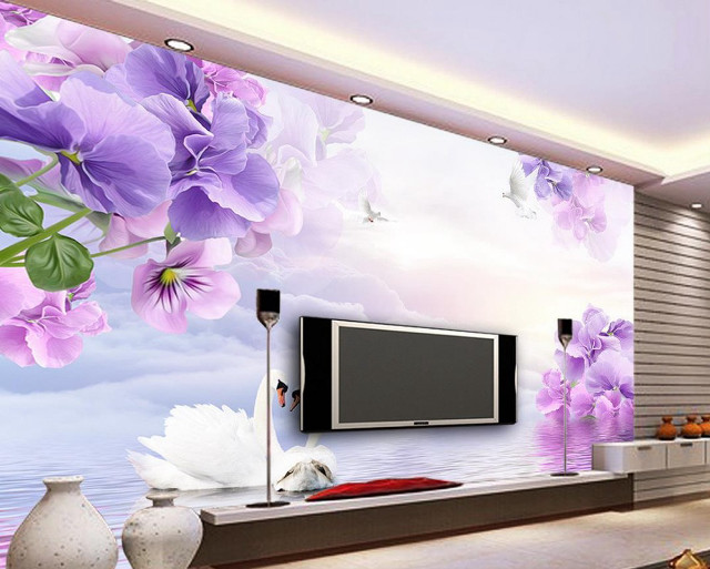 Living room large tv floral free wallpaper for desktop - medium preview image