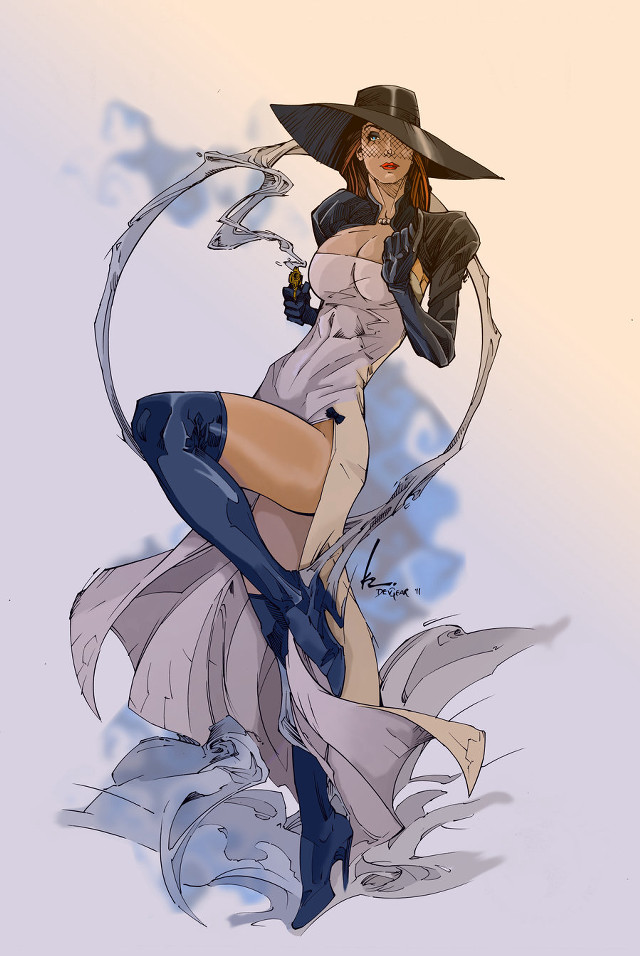 Woman hat dress gun bird free wallpaper for mobile - medium preview image