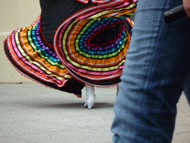 Person walking street colorful skirt free wallpaper for desktop - medium preview image