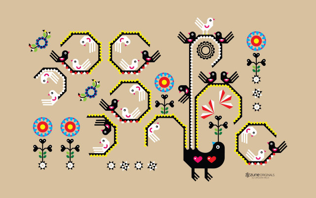 Bird flowers beige background pattern free wallpaper for desktop - medium preview image