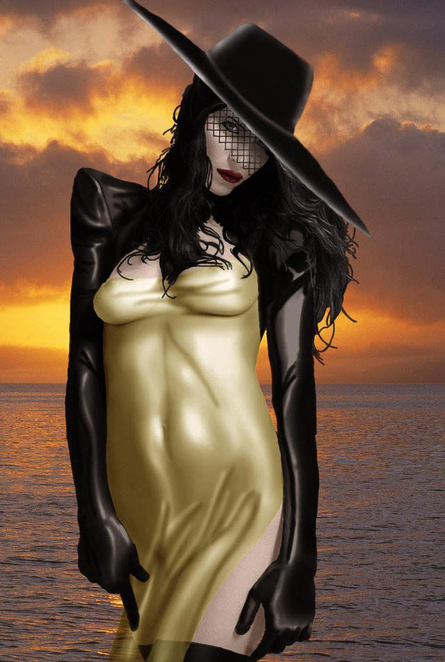 Woman dress hat water sunset free wallpaper for mobile - medium preview image