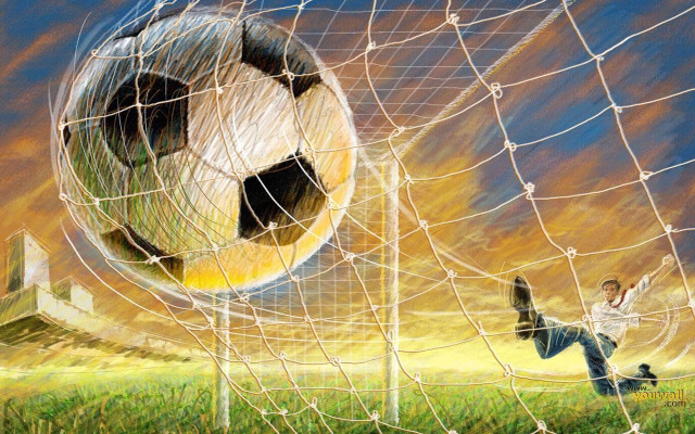 Soccer ball net kicking man free wallpaper for desktop - medium preview image