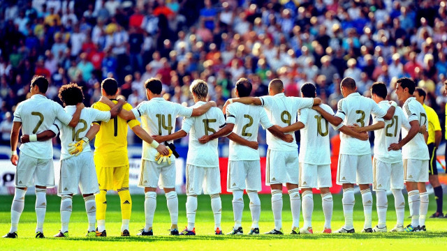 Soccer players line field crowd free wallpaper for desktop - medium preview image