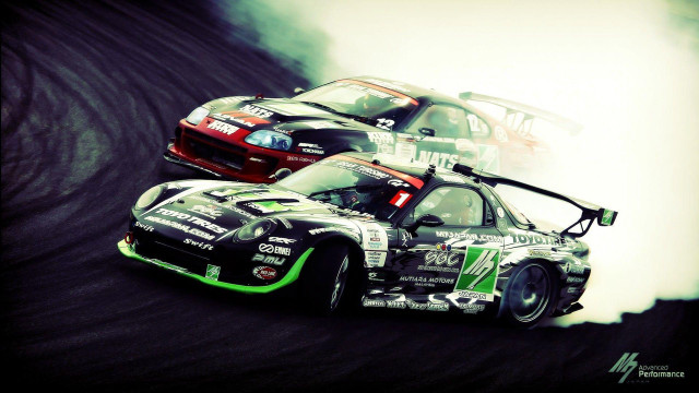 Racing cars smoke track action free wallpaper for desktop - medium preview image