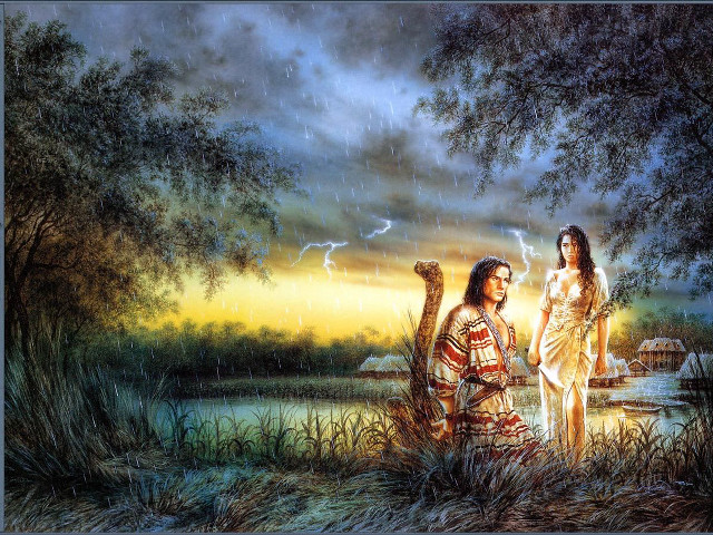 Native americans rain lake harp free wallpaper for desktop - medium preview image