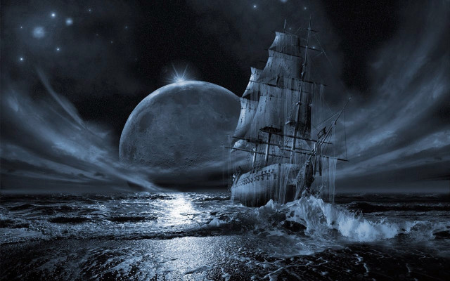 Ship ocean moon sailing night free wallpaper for desktop - medium preview image
