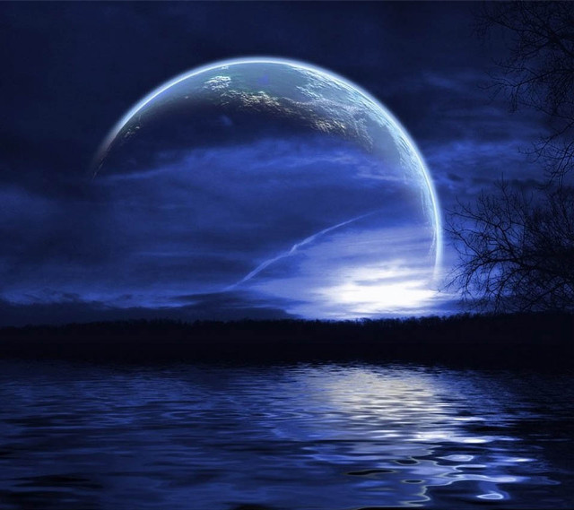 Blue moon water tree dark free wallpaper for tablet - medium preview image