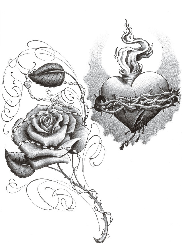 Heart rose crown leaves drawing free wallpaper for mobile - medium preview image