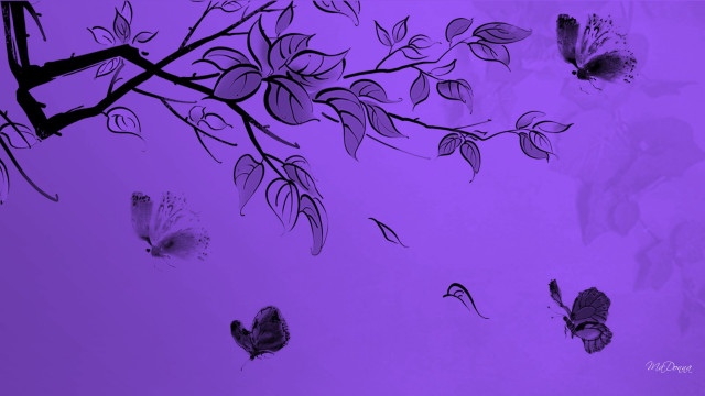 Purple background butterflies tree branch free wallpaper for desktop - medium preview image