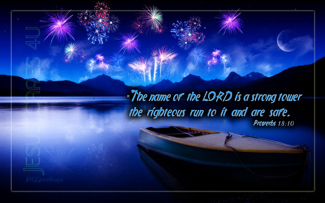 Boat lake fireworks bible quote free wallpaper for desktop - medium preview image