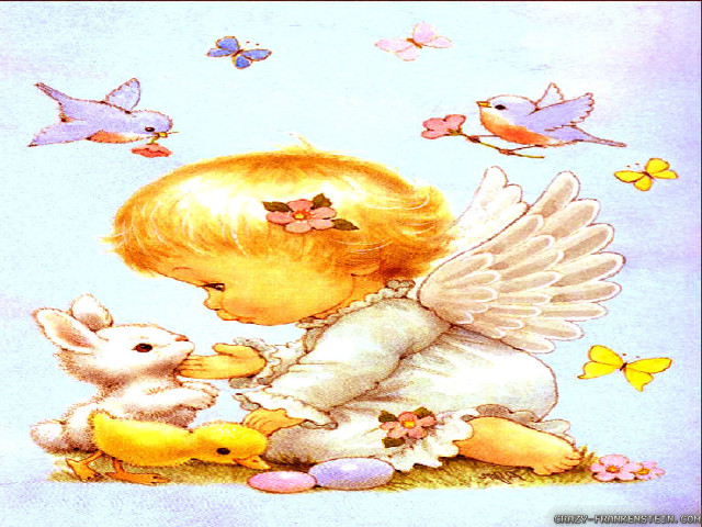 Little angel rabbits lap blue free wallpaper for desktop - medium preview image