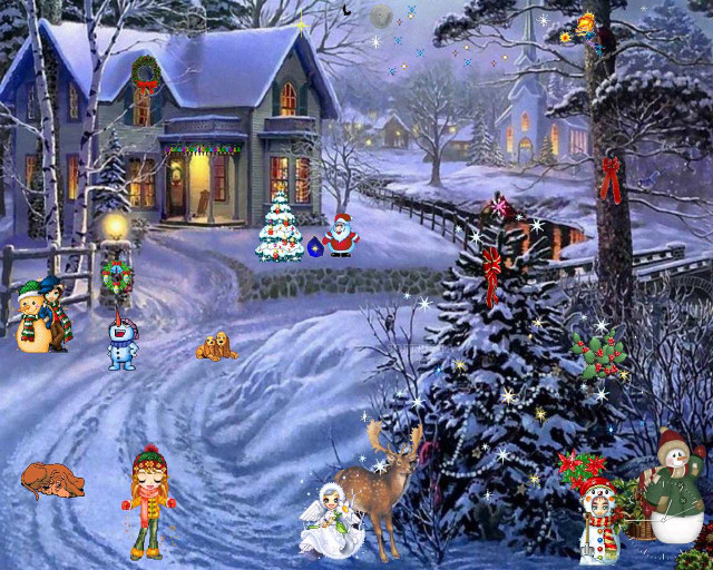 Christmas scene train tree snowman free wallpaper for desktop - medium preview image