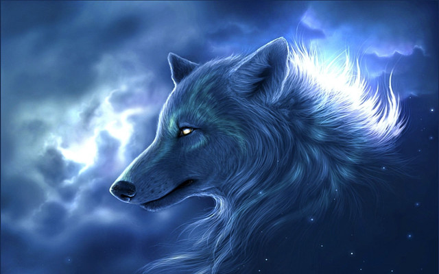 Wolf blue eyes sky clouds free wallpaper for desktop - medium preview image