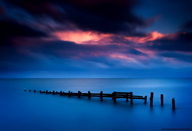 Pier dusk ocean clouds birds free wallpaper for desktop - medium preview image