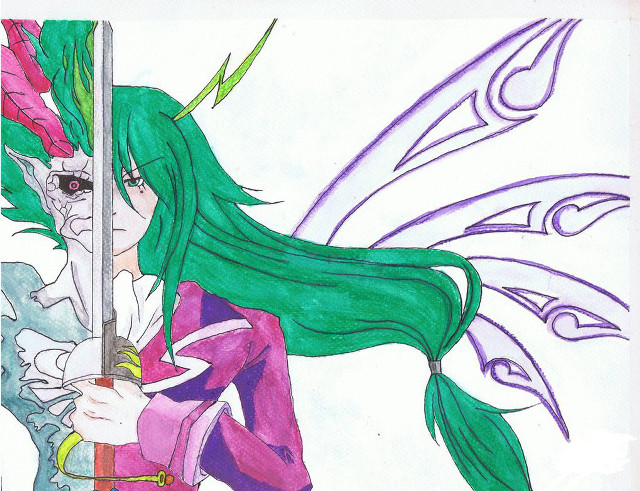 Girl sword butterfly wings pink free wallpaper for desktop - medium preview image