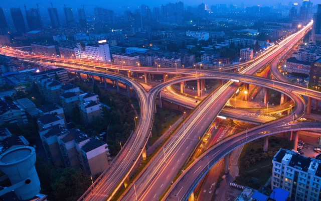 City intersection night traffic lights free wallpaper for desktop - medium preview image