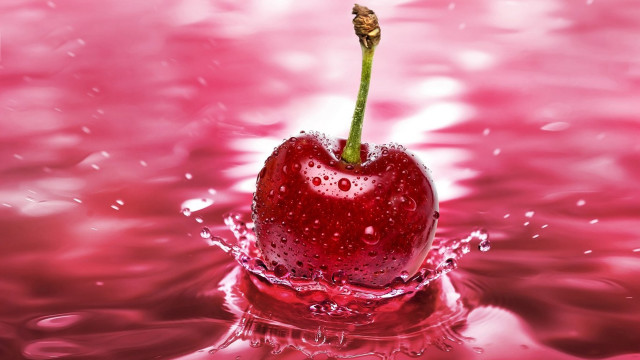Cherry stem water splash pink free wallpaper for desktop - medium preview image