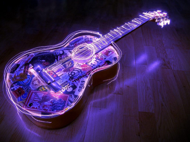 Guitar stickers wooden floor purple #4 free wallpaper for desktop - medium preview image
