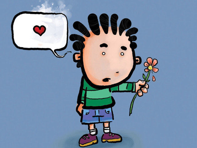 Boy holding flower thought bubble free wallpaper for desktop - medium preview image