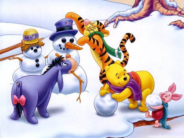 Cartoon characters group snow together free wallpaper for desktop - medium preview image